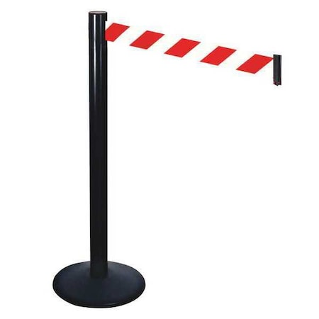 Retracta-Belt 331BA-RWD Barrier Post with Belt, Black, 10 ft Length, 40 in Post Height, No Legend, Powder Coated