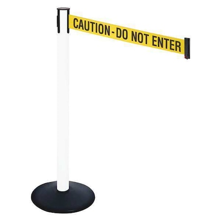 Retracta-Belt 331PWH-CAU Barrier Post with Belt, Black, 10 ft Length, 40 in Post Height, Caution Do Not Enter, Powder Coated