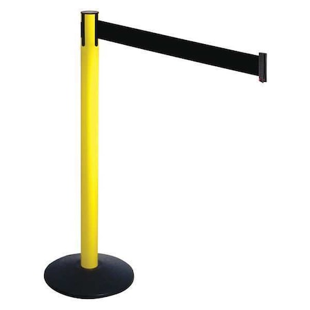 Retracta-Belt 331YA-BK Barrier Post with Belt, Black, 10 ft Length, 40 in Post Height, No Legend, Powder Coated