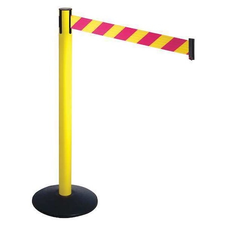 Retracta-Belt 331YA-MYD Barrier Post with Belt, Black, 10 ft Length, 40 in Post Height, No Legend, Powder Coated