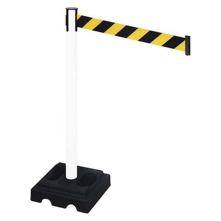 Retracta-Belt 332PWH-BYD Barrier Post with Belt, White, 10 ft Length, 40 in Post Height, No Legend, White