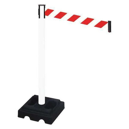 Retracta-Belt 332PWH-RWD Barrier Post with Belt, White, 10 ft Length, 40 in Post Height, No Legend, White