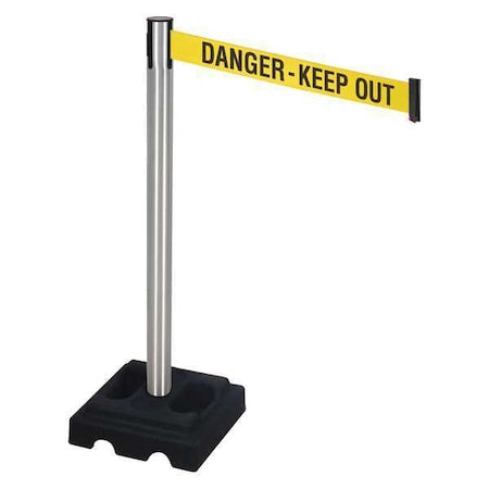 Retracta-Belt 332SA-DKO Barrier Post with Belt, Silver, 10 ft Length, 40 in Post Height, Danger Keep Out, Satin