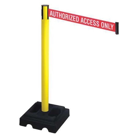Retracta-Belt 332YA-AAO Barrier Post with Belt, Yellow, 10 ft Length, 40 in Post Height, Authorized Access Only, Yellow