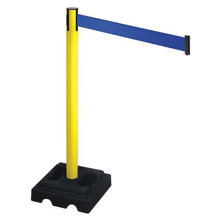 Retracta-Belt 332YA-BL Barrier Post with Belt, Yellow, 10 ft Length, 40 in Post Height, No Legend, Yellow