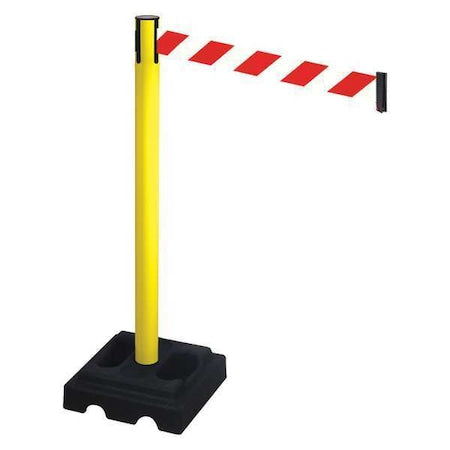 Retracta-Belt 332YA-RWD Barrier Post with Belt, Yellow, 10 ft Length, 40 in Post Height, No Legend, Yellow