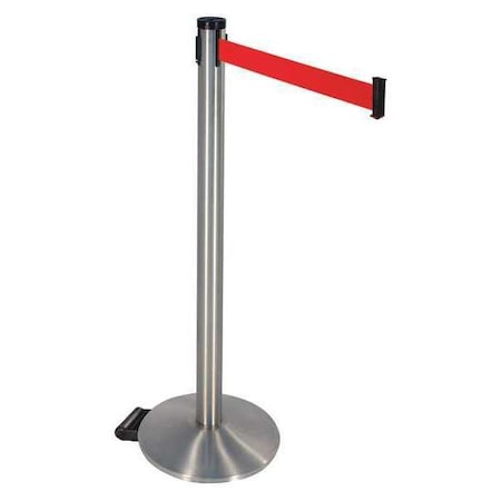Retracta-Belt 304SASS-RD Barrier Post with Belt, Gray, 10 ft Length, 40 in Post Height, No Legend, Satin Chrome