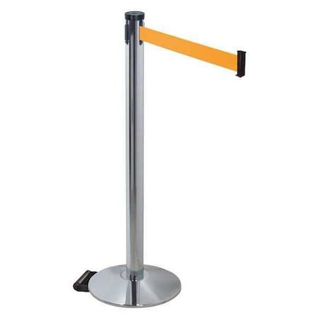 Retracta-Belt 304PAPC-OR Barrier Post with Belt, Gray, 10 ft Length, 40 in Post Height, No Legend, Polished chrome