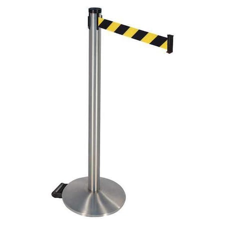 Retracta-Belt 304SASS-BYD Barrier Post with Belt, Gray, 10 ft Length, 40 in Post Height, No Legend, Satin Chrome