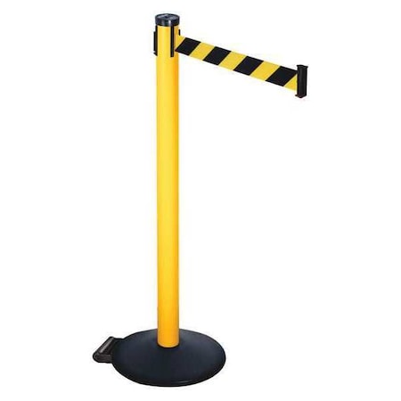 Retracta-Belt 305PYW-BYD Barrier Post with Belt, Black, 10 ft Length, 40 in Post Height, No Legend, Powder Coated