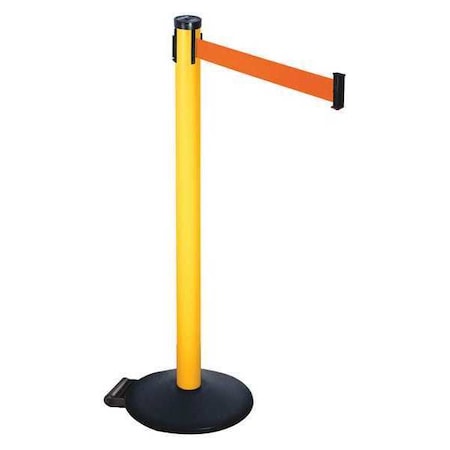 Retracta-Belt 305PYW-FO Barrier Post with Belt, Black, 10 ft Length, 40 in Post Height, No Legend, Powder Coated