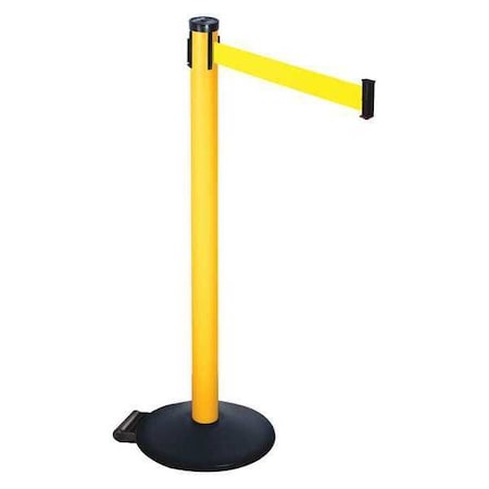 Retracta-Belt 305PYW-FY Barrier Post with Belt, Black, 10 ft Length, 40 in Post Height, No Legend, Powder Coated
