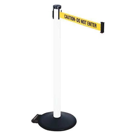 Retracta-Belt 305PWH-CAU Barrier Post with Belt, Black, 10 ft Length, 40 in Post Height, Caution Do Not Enter, Powder Coated