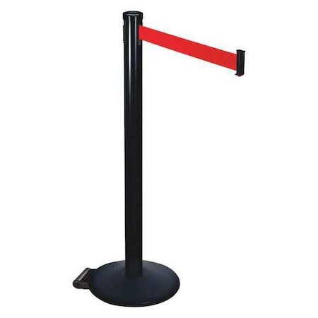 Retracta-Belt 305BA-RD Barrier Post with Belt, Black, 10 ft Length, 40 in Post Height, No Legend, Powder Coated