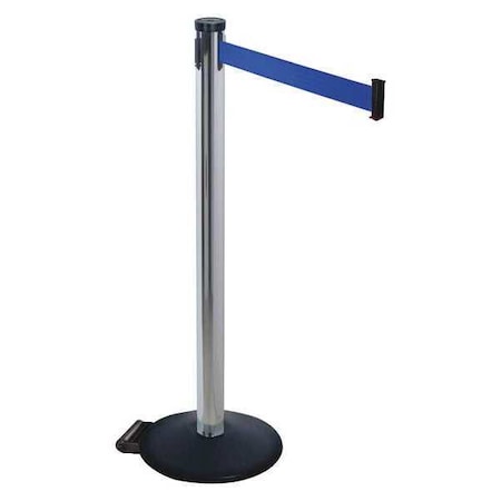 Retracta-Belt 305PA-BL Barrier Post with Belt, Black, 10 ft Length, 40 in Post Height, No Legend, Powder Coated