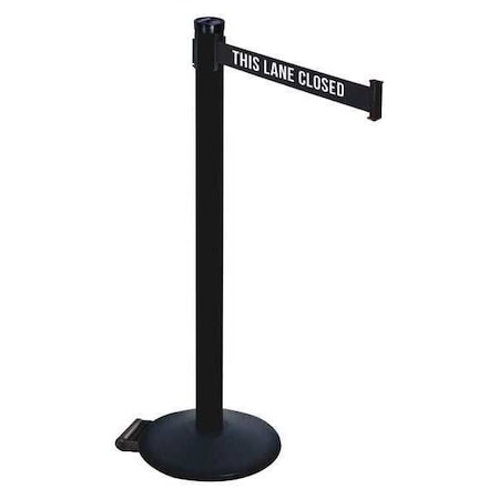 Retracta-Belt 305PSB-TLC Barrier Post with Belt, Black, 10 ft Length, 40 in Post Height, This Lane Closed, Powder Coated