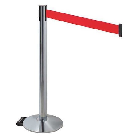 Retracta-Belt 334PAPC-RD Barrier Post with Belt, Gray, 10 ft Length, 40 in Post Height, No Legend, Polished chrome