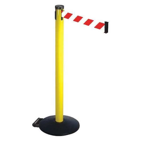 Retracta-Belt 305YA-RWD Barrier Post with Belt, Black, 10 ft Length, 40 in Post Height, No Legend, Powder Coated