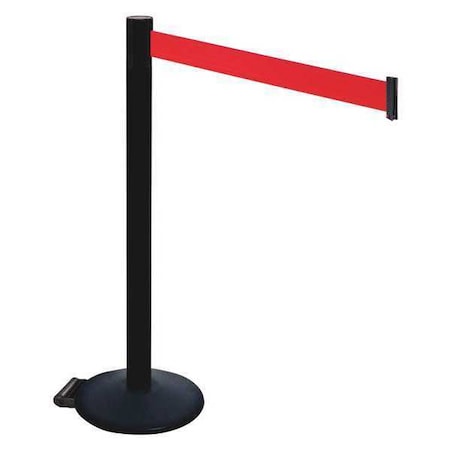 Retracta-Belt 335PSB-RD Barrier Post with Belt, Black, 10 ft Length, 40 in Post Height, No Legend, Powder Coated