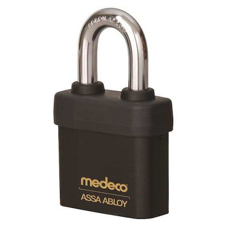 Medeco 5471F00-T-26-DL-P Padlock, Keyed Different, Partially Hidden Shackle, Square Brass Body, Boron Shackle, 7/16 in W