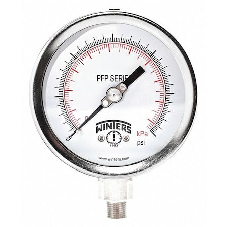 Winters PFP1059WBW Industrial Pressure Gauge, 0 to 15 psi, 6 in Dial, 1/4 in NPT, Bottom Location