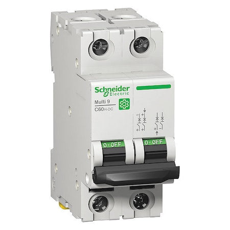 Schneider Electric M9U31240 Miniature Circuit Breaker, C60H-DC Series, 40A, 2 Pole, Not Rated, 5kA at 500V DC, D Curve