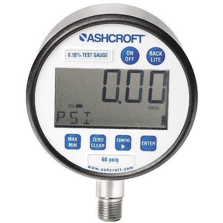 Ashcroft 302086SD02LXCYLM200# Digital Test Pressure Gauge, 0 to 200 psi psi, 3 in Dial, 1/4 in NPT, Bottom Location