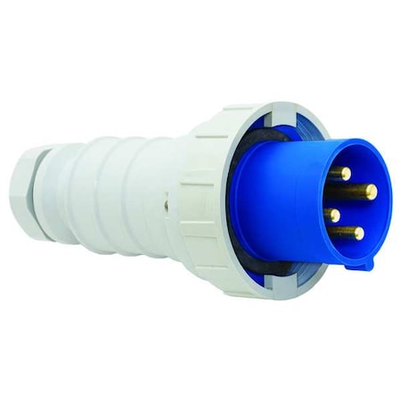 Bryant BRY560P9W Pin & Sleeve Plug, 60 A, 120/208V AC, Three Phase, 4 Pole, IEC Grounding, Blue, NEMA Not Rated