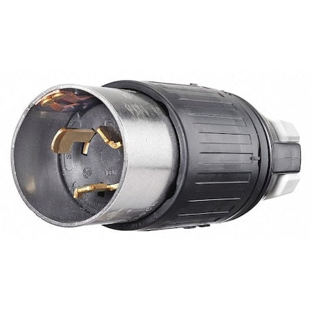 Bryant 3765 Locking Plug, Non-NEMA, 50 A, 250/600V AC, Single Phase, 3 Pole, Screw Terminals, Black