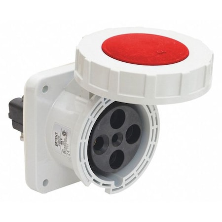 Bryant BRY4100R7W Watertight Pin & Sleeve Receptacle, 100 A, 480V AC, Three Phase, 3 Pole, IEC Grounding, Red