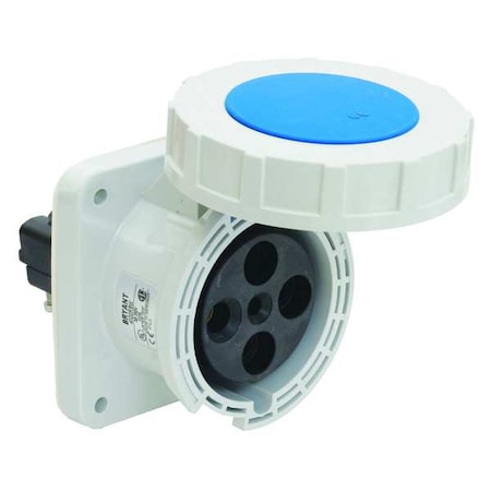 Bryant BRY4100R9W Watertight Pin & Sleeve Receptacle, 100 A, 250V AC, Three Phase, 3 Pole, IEC Grounding, Blue