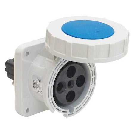 Bryant BRY460R9W Watertight Pin & Sleeve Receptacle, 60 A, 250V AC, Three Phase, 3 Pole, IEC Grounding, Blue
