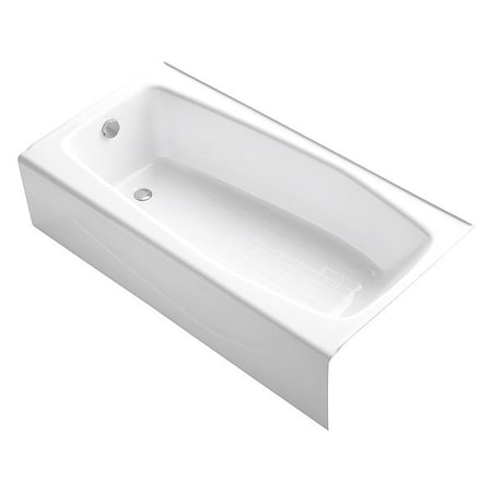 Kohler K-715-0 Bathtub, 60 in L, 30 1/4 in W, White, Cast Iron, Left