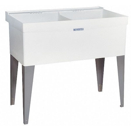 Mustee 27F Utility Sink, 34 in H x 40 in W x 24 in L, Floor Mount, 1-1/2 in Drain Opening, Polypropylene, White