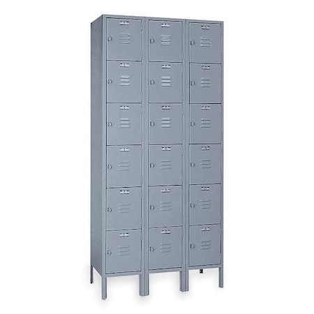 Lyon DD53623 Box Locker, 36 in W, 18 in D, 78 in H, (3) Wide, (6) Tier, Dove Gray