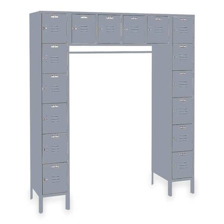 Lyon DD5990SU Box Locker Unit with Coat Rod, 69 in W, 18 in D, 78 in H, (6) Tier, (6) Wide, Dove Gray