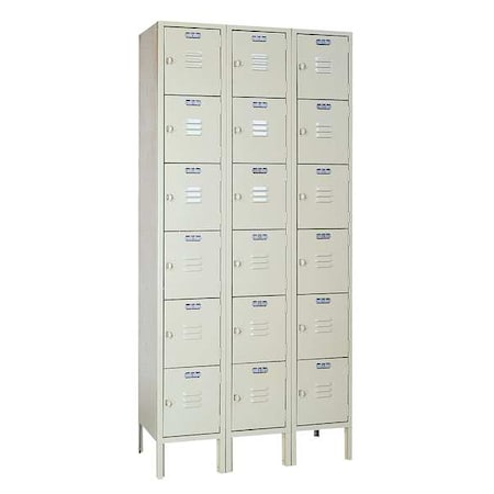 Lyon PP53623 Box Locker, 36 in W, 18 in D, 78 in H, (3) Wide, (6) Tier, Putty