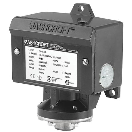 Ashcroft B424VXCYLM15 Pressure Switch, Standard, SPDT, 4 Ports, 1/4