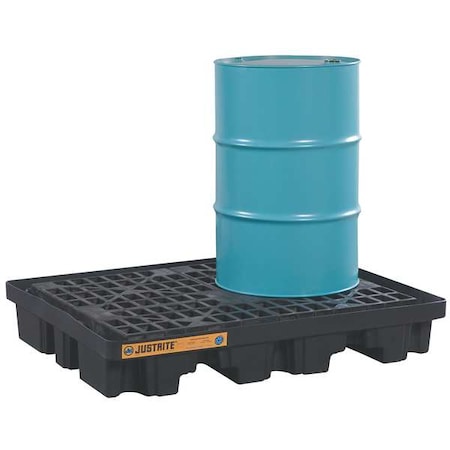 Justrite 28672 Spill Pallet, 67 gal Spill Capacity, 2 Drums, 2,500 lb Load Capacity, Recycled Polyethylene