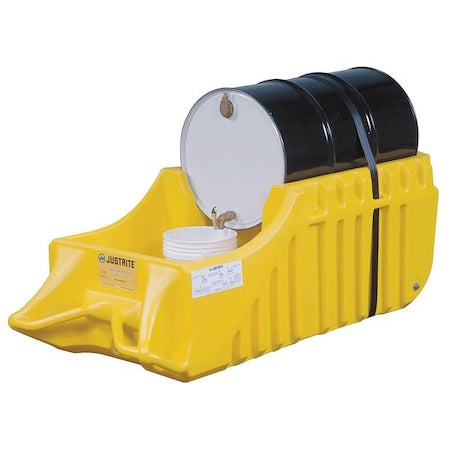 Justrite 28664 Spill Containment Indoor/Outdoor Drum Caddy, Fits 55 Gallon Drums, Polyethylene, Yellow