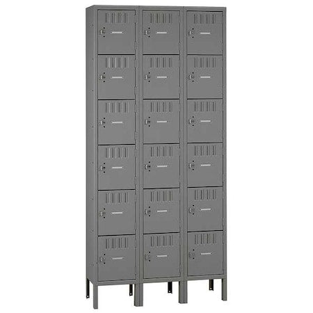 Tennsco BS6-121812-3MG Box Locker, 36 in W, 18 in D, 78 in H, (3) Wide, (6) Tier, Gray