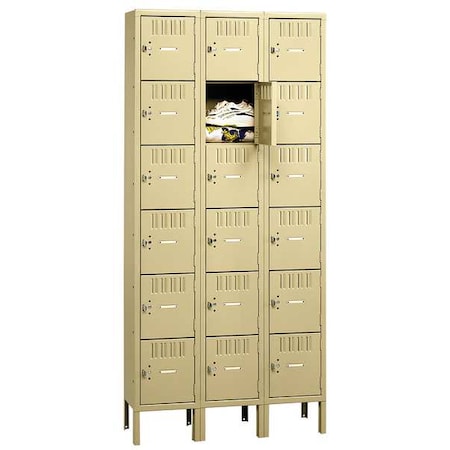 Tennsco BS6-121812-3SD Box Locker, 36 in W, 18 in D, 78 in H, (3) Wide, (6) Tier, Sand