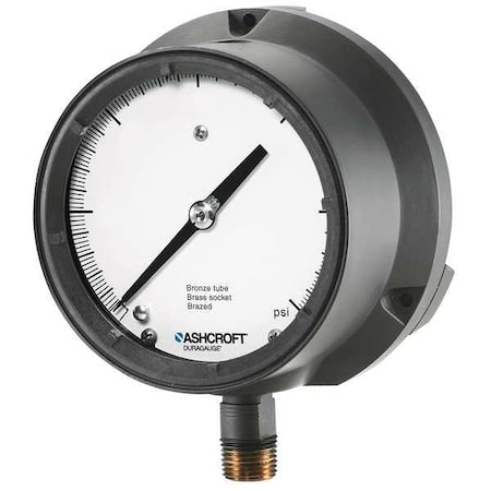 Ashcroft 451379SSL04L1500# Process Pressure Gauge, 0 to 1,500 psi, 4 1/2 in Dial, 1/2 in NPT, Bottom Location