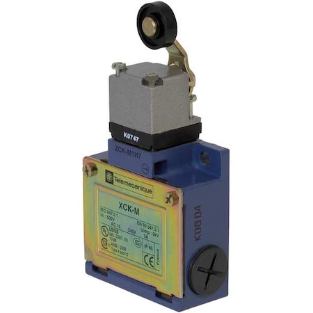 Telemecanique Sensors XCKM115H7 Limit Switch, Roller Lever, Rotary, 1NC/1NO, 10A at 240V AC, Actuator Location: Side