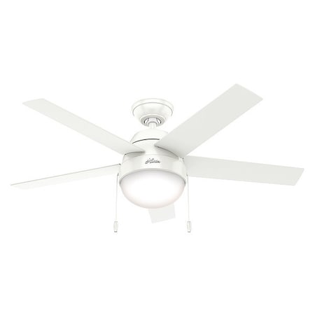 Hunter 59266 Decorative Ceiling Fan, 46 in Blade Dia, 5 Blades, Variable Speeds, 120V AC, White