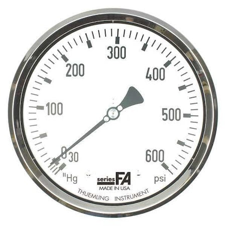 Thuemling FA-LFP-610-EG Panel-Mount Compound Gauge, 30 to 0 to 400 psi, 6 in Dial, 1/4 in NPT, Center Back Location