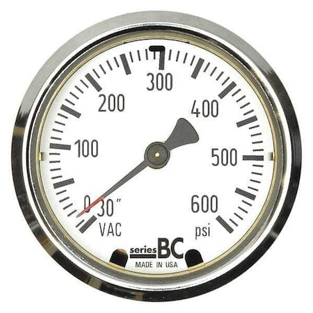 Thuemling BC-LFP-100-E-WOB Panel-Mount Compound Gauge, 30 to 0 to 400 psi, 4 in Dial, 1/4 in NPT, Lower Back Location