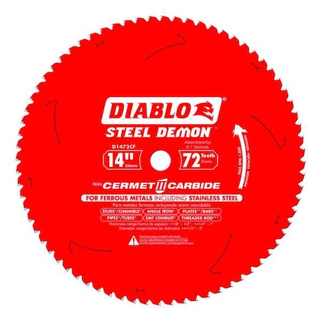 Diablo D1472CF Circular Saw Blade, Cermet, Dia:14