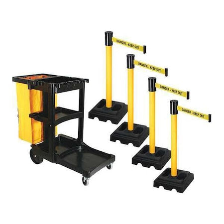 Retracta-Belt PSBK322PYW-DKO Barrier Systems, 15 ft Length, 40 in Post Height, Danger Keep Out