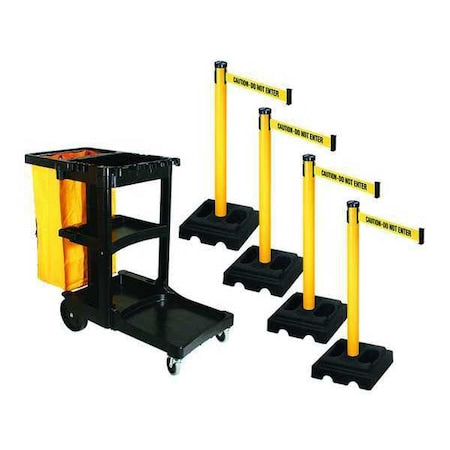 Retracta-Belt PSBK302PYW-CAU Barrier Systems, 10 ft Length, 40 in Post Height, Caution Do Not Enter